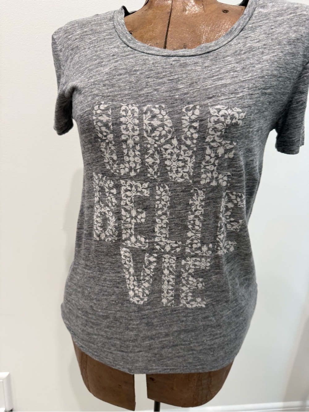 J. Crew Gray Graphic 'LIVE BELIEF LIVE' Short Sleeve Tee